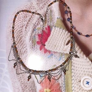 Vintage Chocolate Bronze Pearls Beads Draped Necklace 925 Silver